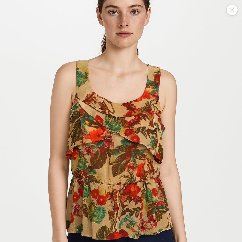 Daniel rainn Floral Ruffle Peplum Tank Top  Size Small